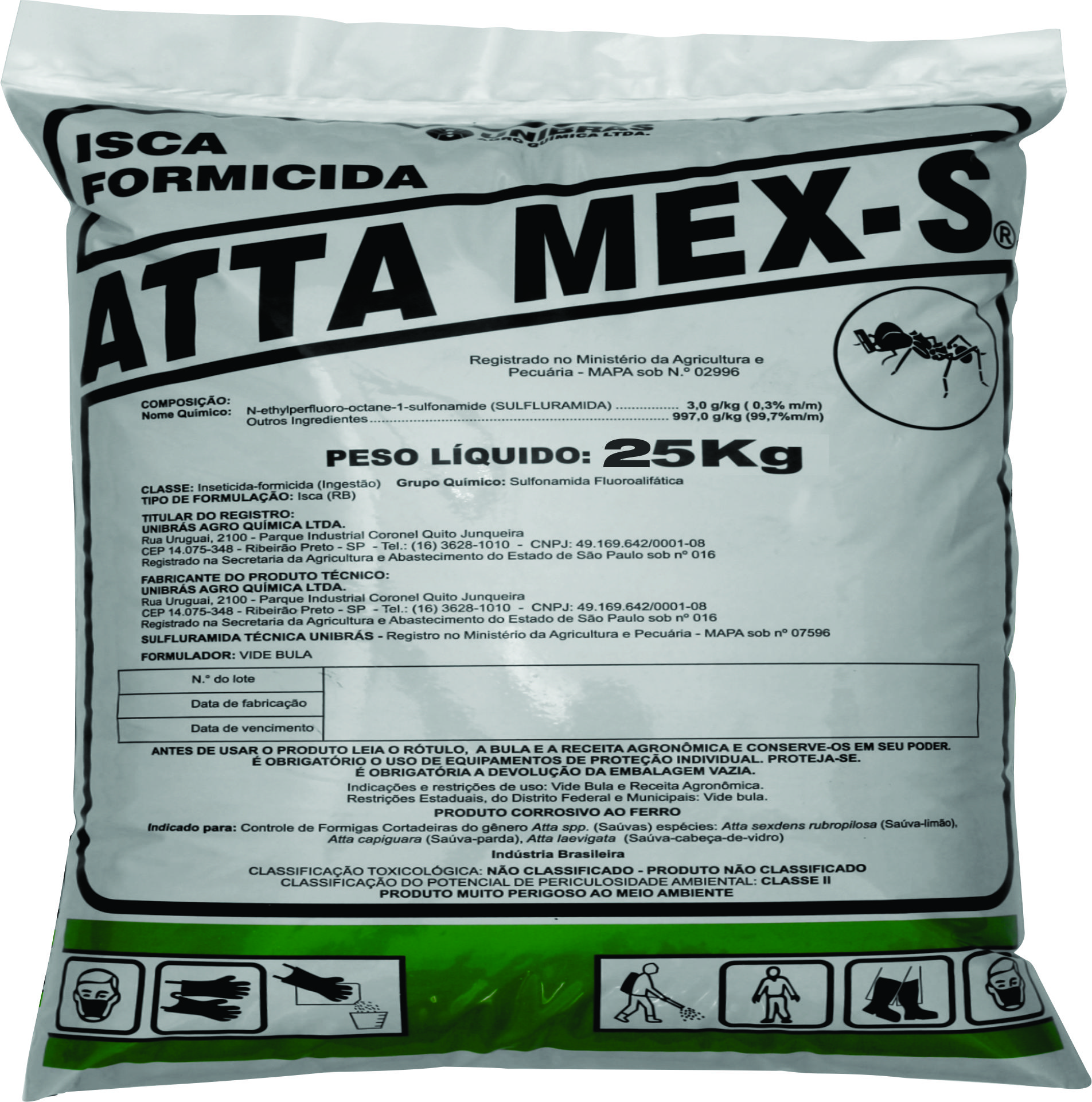 Caixa de 25 kg - isca Formicida ATTA MEX-S contendo 50 pacotes de 500g